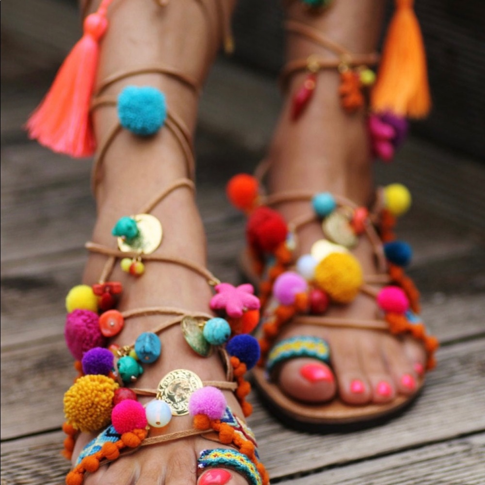 Elina Nardaki "Penny Lane" pom pom charm Sandals size 39